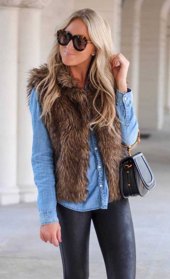 denim shirt fur vest