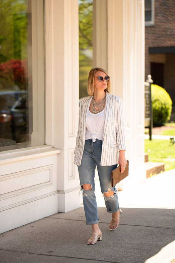 striped blazer womens outfit