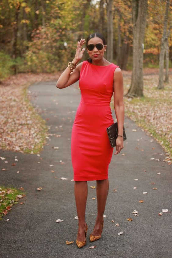 red dress leopard shoes