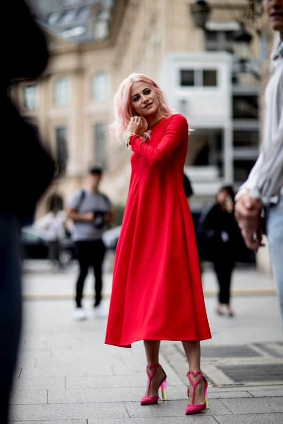 pink shoes with red dress