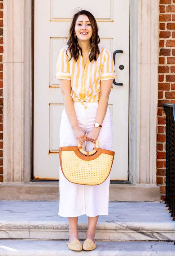 Yellow And White Striped Shirt Outfit ...