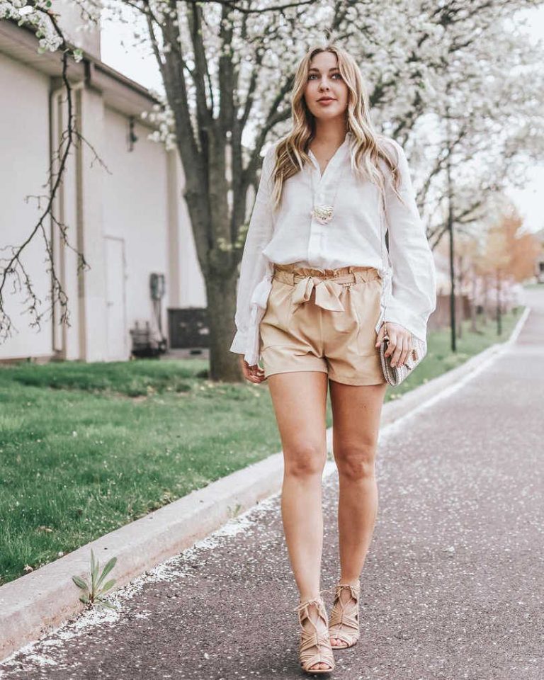 khaki shorts outfit women's