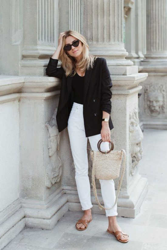 White pants and blazer