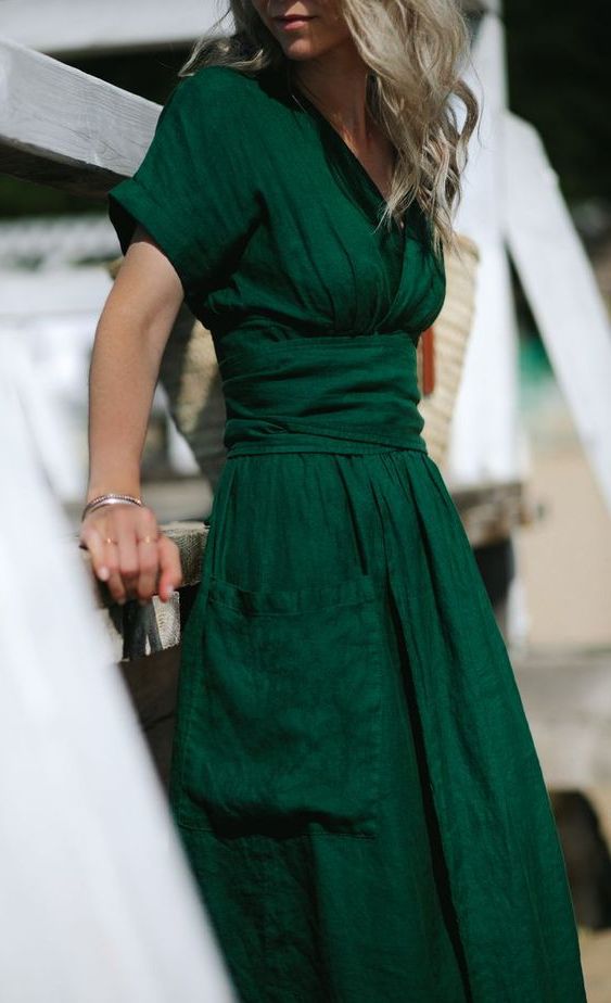 dark green linen dress