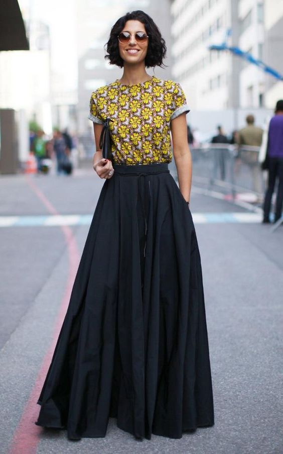 black skirt and top