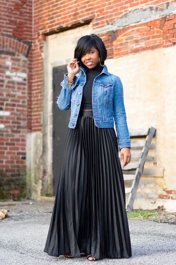 black chiffon maxi skirt outfit