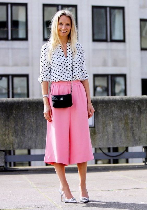 pink culottes outfit