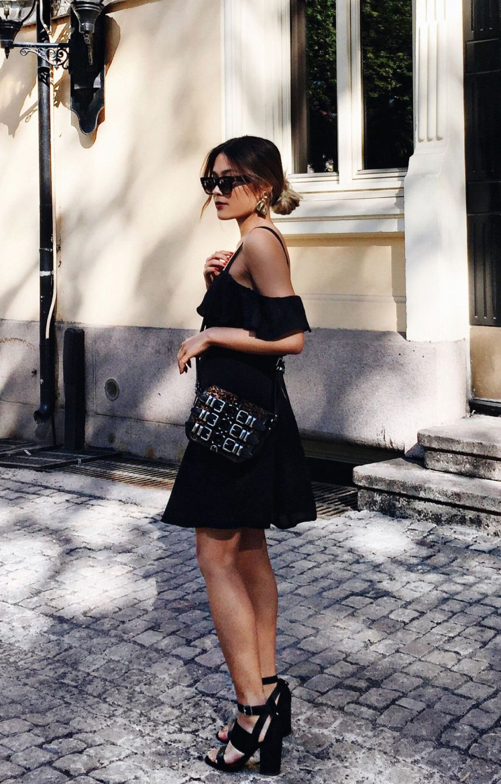 black dress and black shoes