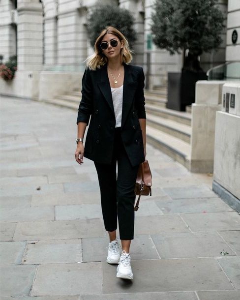 black trousers and white shirt