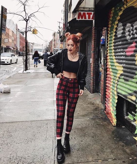 plaid pants and doc martens