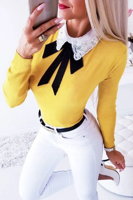 How To Wear Doll Like Turn Down Collar Blouses Trend 2023