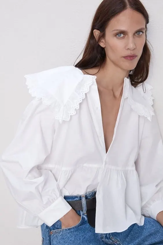 How To Wear Doll Like Turn Down Collar Blouses Trend 2023