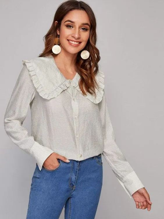 How To Wear Doll Like Turn Down Collar Blouses Trend 2023