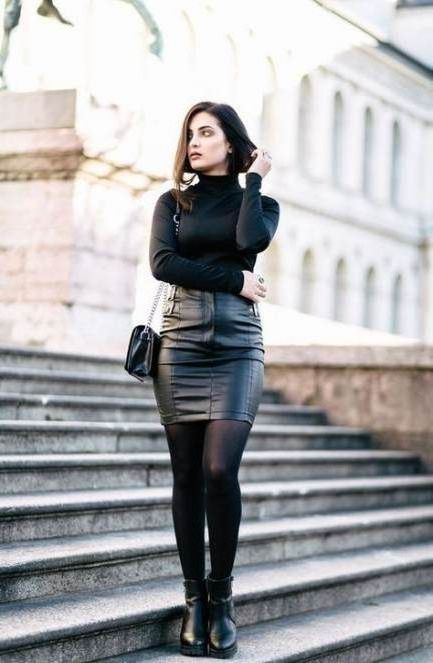Black pencil skirt and pumps  Leather Skirt Outfit Ideas  Court shoe  Crop top Highheeled shoe