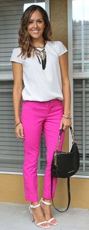 Dressy Pink Pants - Straight A Style  Hot pink pants, Pink pants outfit, Light  pink pants