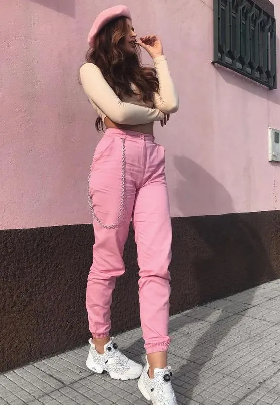 Pink jeans outfit winter street fashion boho chic  Outfits With Corduroy  Pants  Boho Chic Corduroy Pant Outfits Pink Outfit