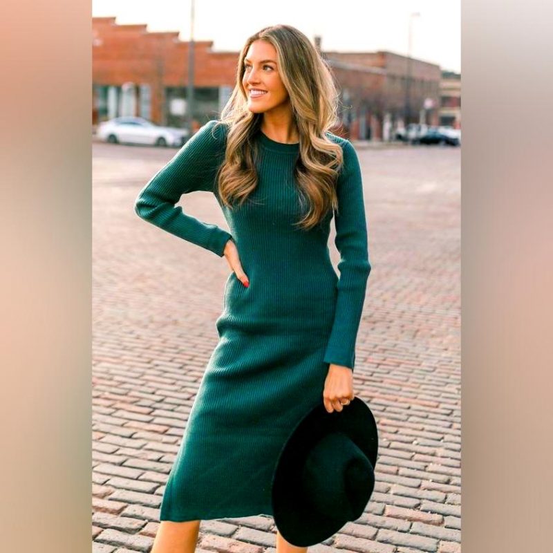 Green Sweater Dress Outfit For Winter 2023