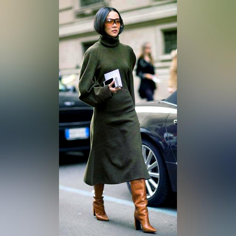 Green Sweater Dress Outfit For Winter 2022