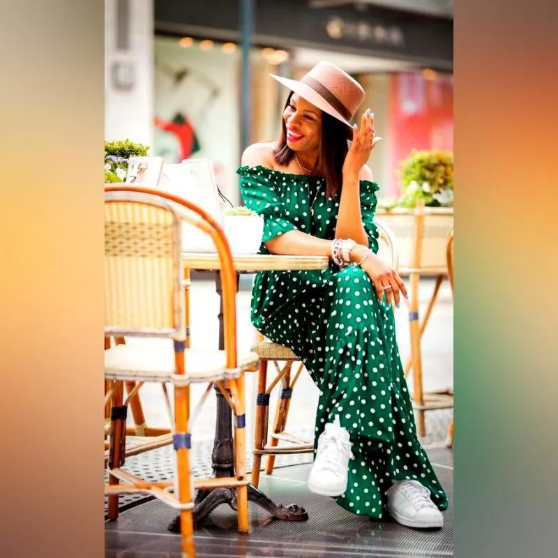 Green Dress In White Dots For Summer 2023