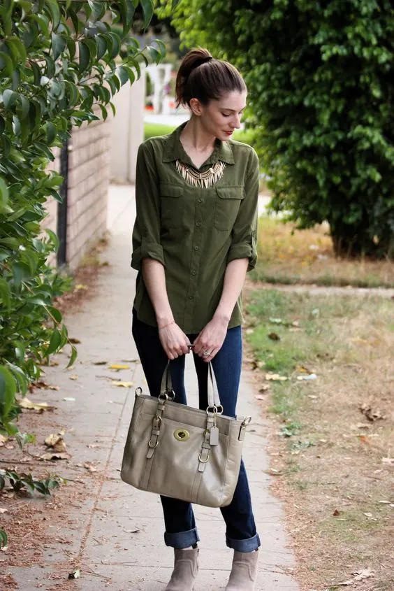 Khaki Green Shirt Outfit Ideas For Women To Wear Right Now 2023