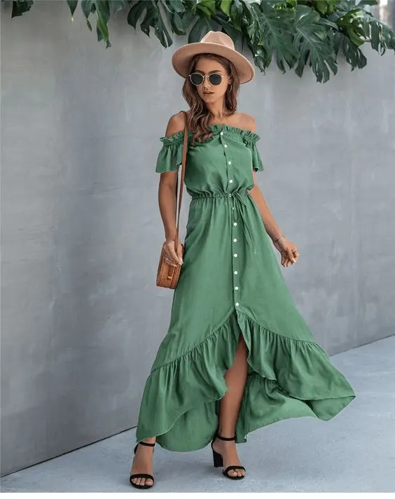 How To Wear Off Shoulder Green Dresses For Women 2023