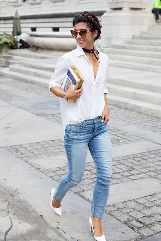 Blue jeans and hot sale white shirt combination