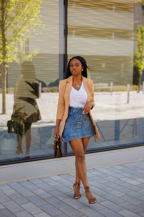 Denim Skirt And White Top Outfit: Sexy Summer Look 2022