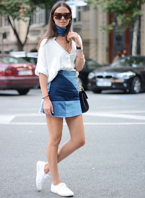 White Top And Light Blue Denim Skirt: Sexy Summer Look 2022