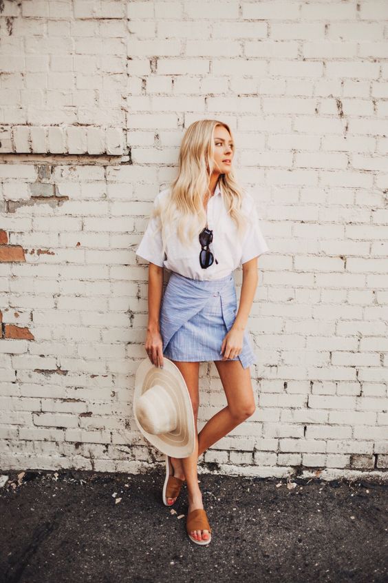 Denim Skirt And White Top Outfit: Sexy Summer Look 2023