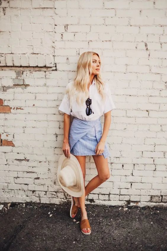 Denim Skirt And White Top Outfit: Sexy Summer Look 2023