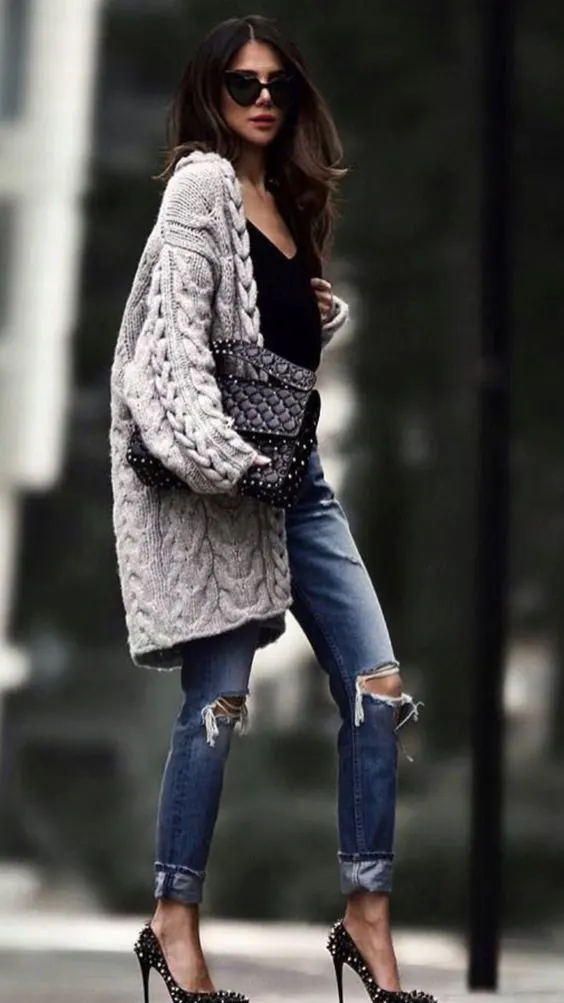 Chunky Cardigan Outfit Ideas For Casual Style 2023