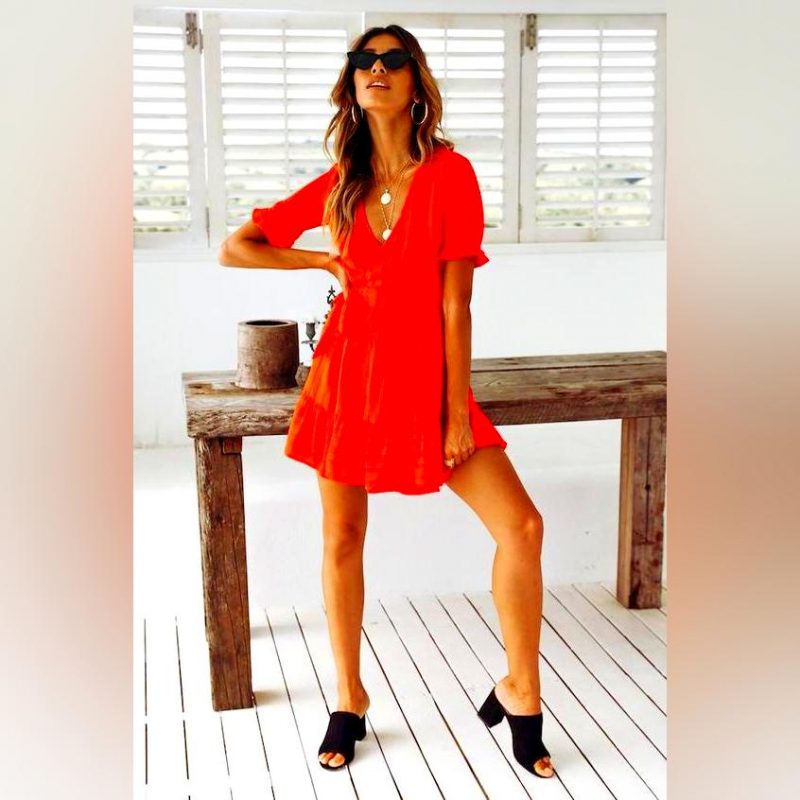 Mini Red Dress With Short Sleeves For Summer 2022